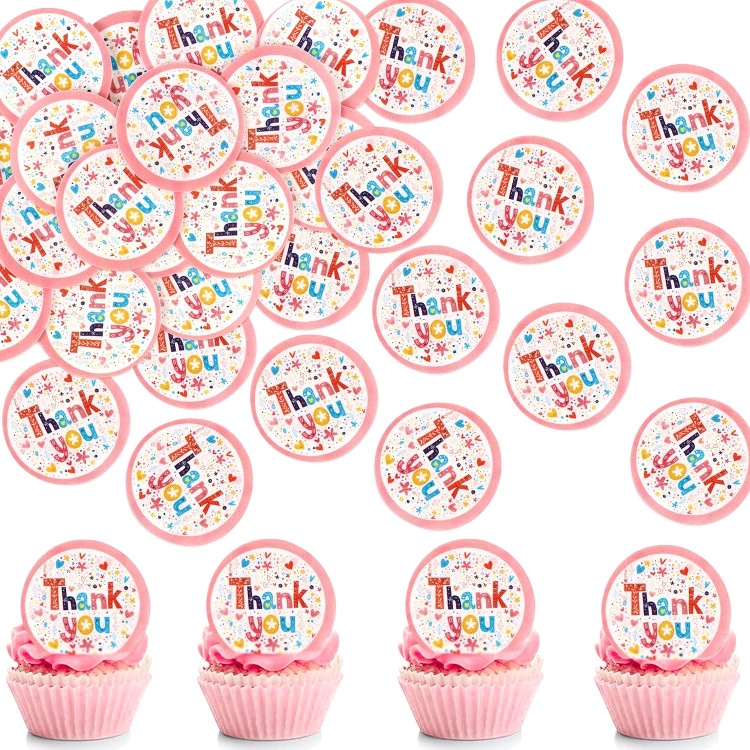 40Pcs Edible Thank You Cupcake Toppers Picks Thanksgiving Day Cupcake Decorations for Baby Shower Boys Girls Birthday Party Supplies