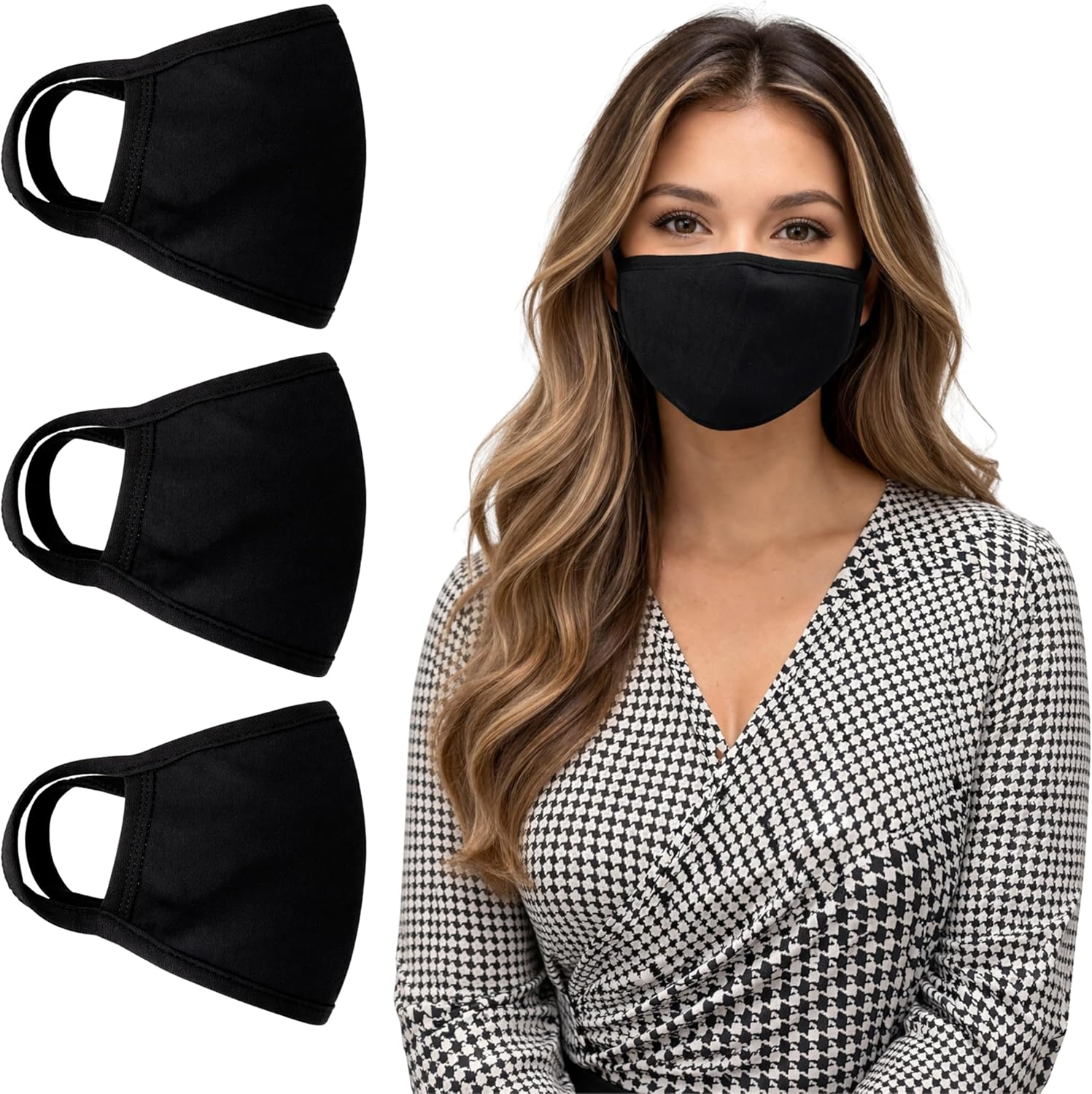ZOFINA™ 3 Pack Cloth Face Mask for Adults Reusable 3-Layer Cotton Face Masks, Washable Breathable Fabric Mask for Women & Men