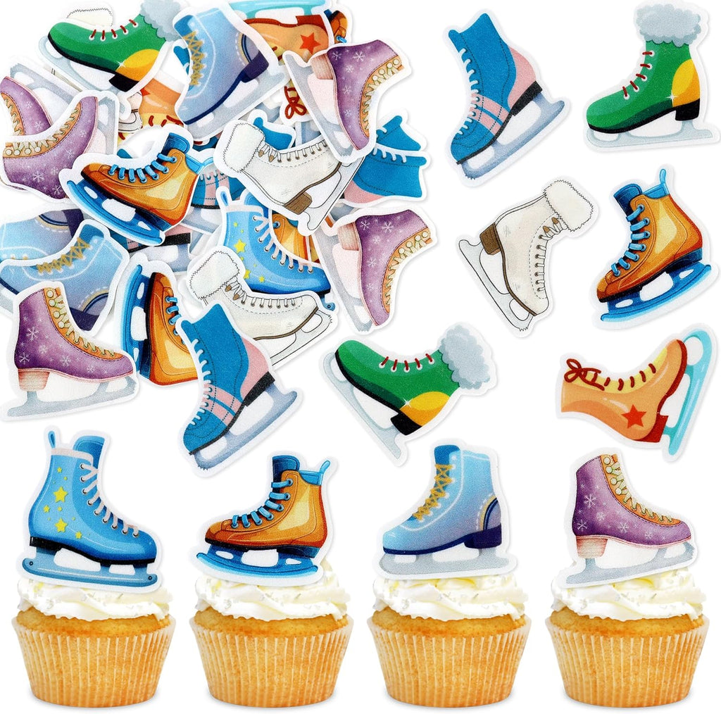 40PCS Edible Ice Skating Shoes Cupcake Toppers Winter Sports Cupcake Decorations for Skating Enthusiasts Kids Birthday Party Supplies