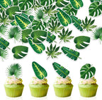 48pcs Edible Tropical Turtle Leaves Cupcake Toppers Wafer Paper Tropical Palm Leaves Cake Toppers For Hawaii Theme Jungle Party Cake Toppers Birthday Party Supplies