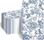 100Pcs Blue Floral Paper Napkins 3 Ply Disposable Cocktail Napkins Hummingbird Hand Towels for Bathroom Wedding Bridal Tea Party Supplies