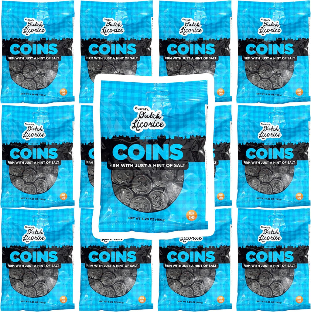 Dutch Licorice Coins, 5.29 Ounce Bags (Pack of 12), Black Licorice Candy