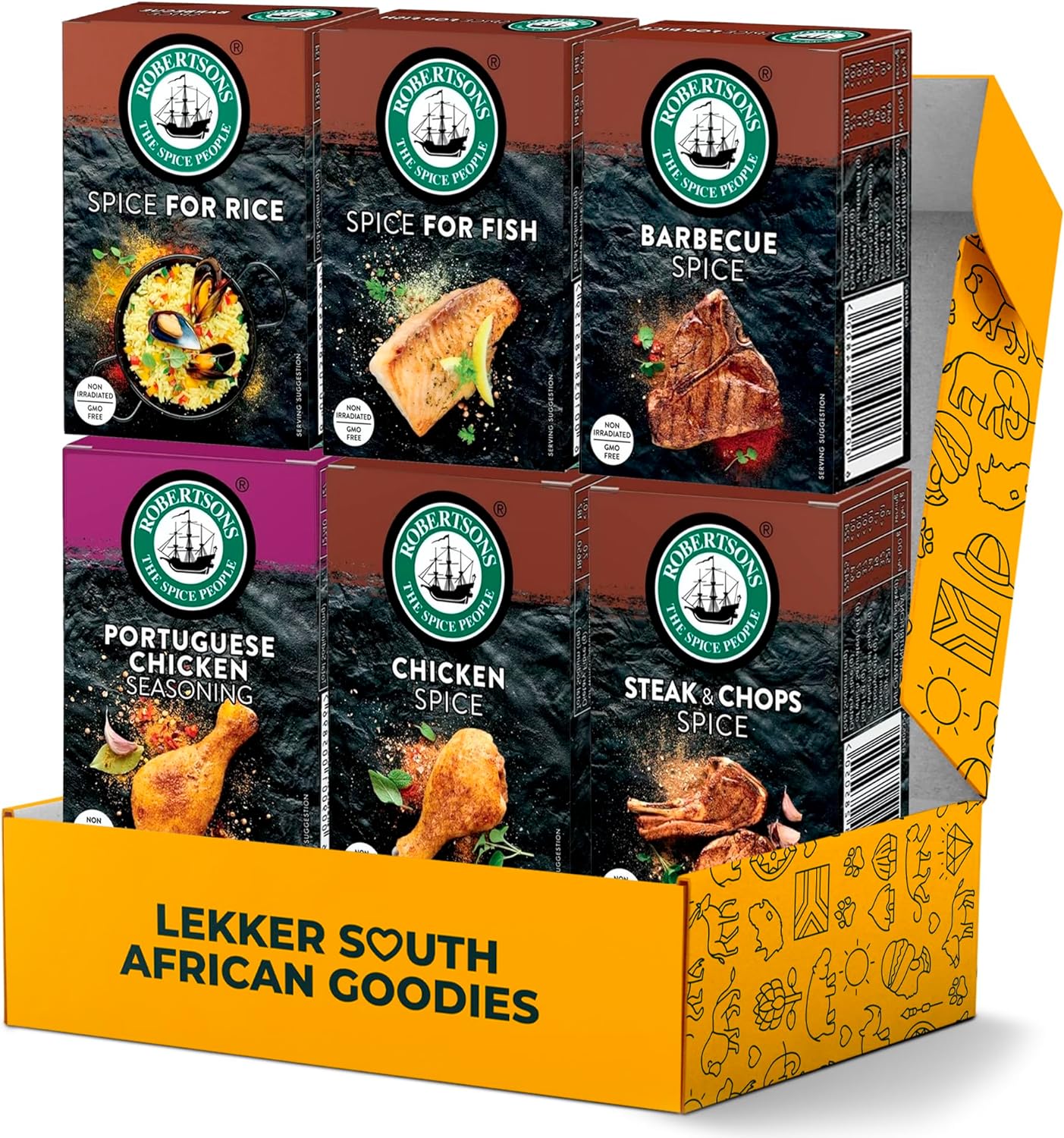 Seasoning Spice Set 6 Piece Variety Roberstons Collection from South Africa, BBQ Rubs, Marinades, Seasonings, and Spices for Meat, Chicken, Fish, and More - Gift for Dad, Men, and Grilling Enthusiasts