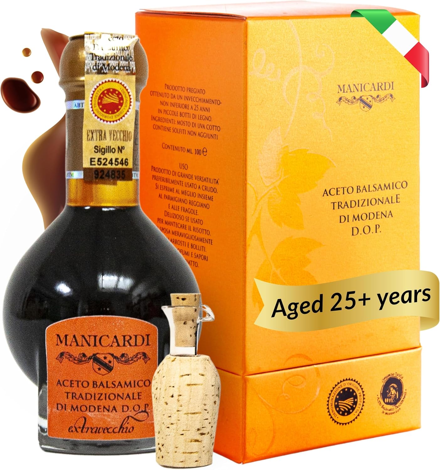 MANICARDI Extra Aged Balsamic Vinegar of Modena PDO - 25 Years - Perfect for Snacks, Pasta, Vegetables, Salad Dressings and Meat - Made in Italy - 3.38 Fl Oz (100 ml)