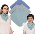 Bandana Bibs with 3 Waterproof Lining Organic Cotton Drool Bibs for Adults and Children, Adjustable Snaps
