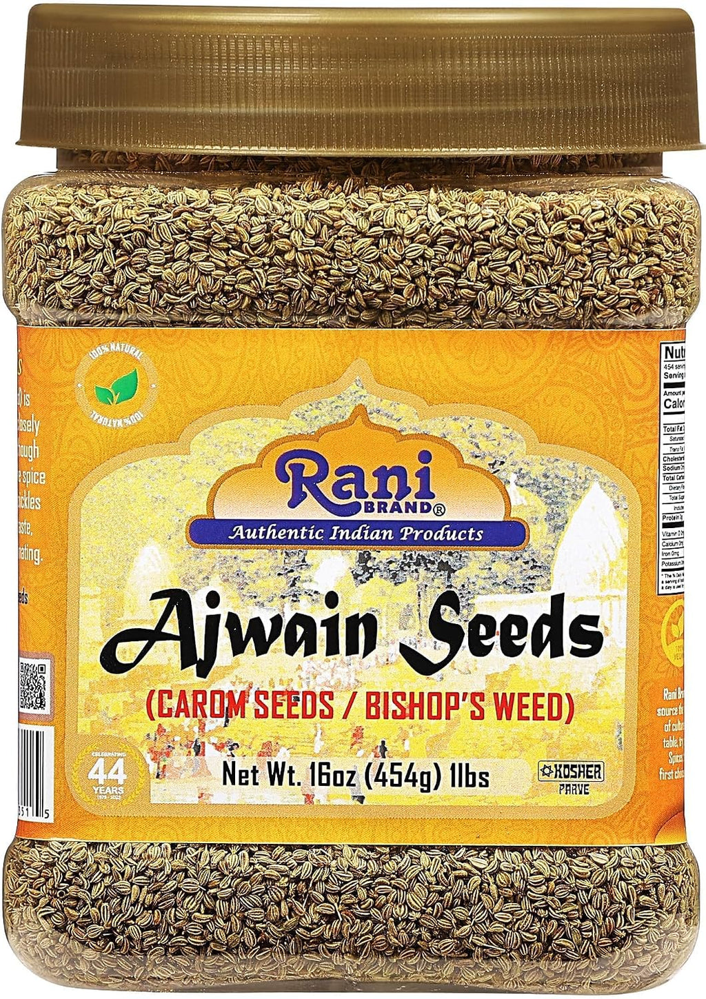 Rani Ajwain Seeds (Carom Bishops Weed) Spice Whole 16oz (1lb) 454g PET Jar ~ All Natural | Vegan | Gluten Friendly | NON-GMO | Kosher | Indian Origin