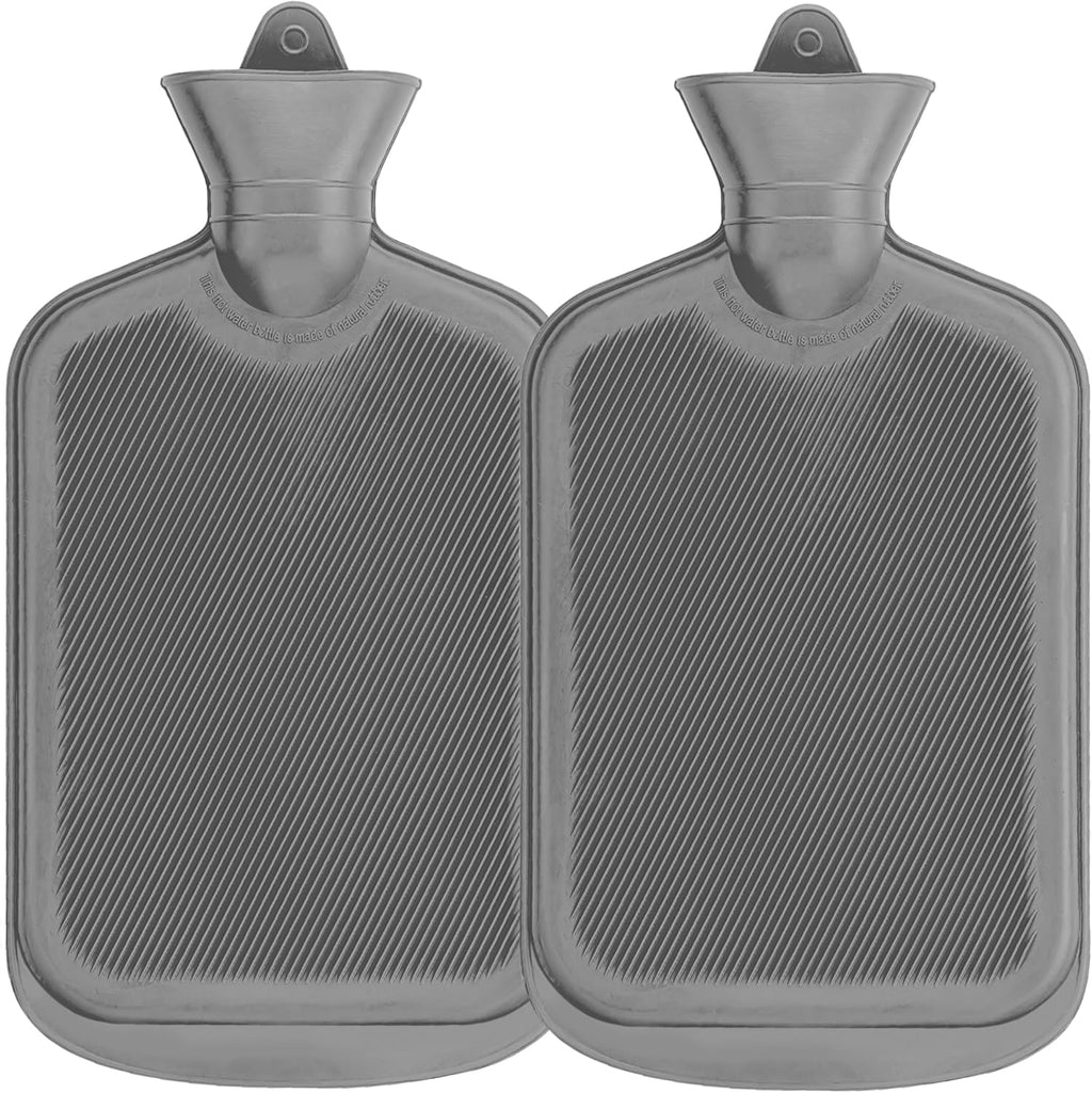 SteadMax [2 Pack] Hot Water Bottles, 2L (68oz) Natural Rubber -BPA Free- Durable Large Hot Water Bag for Hot Compress and Heat Therapy, Pain Relief Heating Pad, (Gray)