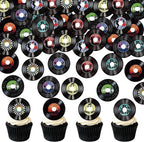 48PCS Edible Vinyl Record Cupcake Toppers Record CD Cupcake Music Lover's Birthday Cake Drink Topper Decorations Rock and Rock and Roll Music Cake Decorations