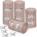 D&H Medical Elastic Bandage Wrap – 4 Pack Premium Compression Bandage Rolls + 4 Extra Clips | 2 Rolls of Each Size (4 Inch x 5 Feet & 3 Inch x 5 Feet), Elastic Bandage for Wrist, Calf, Ankle & Foot