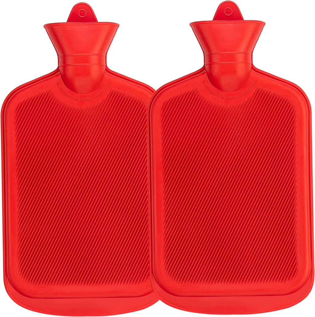 SteadMax [2 Pack] Hot Water Bottles, 2L (68oz) Natural Rubber -BPA Free- Durable Large Hot Water Bag for Hot Compress and Heat Therapy, Pain Relief Heating Pad, (Red)