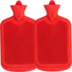 SteadMax [2 Pack] Hot Water Bottles, 2L (68oz) Natural Rubber -BPA Free- Durable Large Hot Water Bag for Hot Compress and Heat Therapy, Pain Relief Heating Pad, (Red)