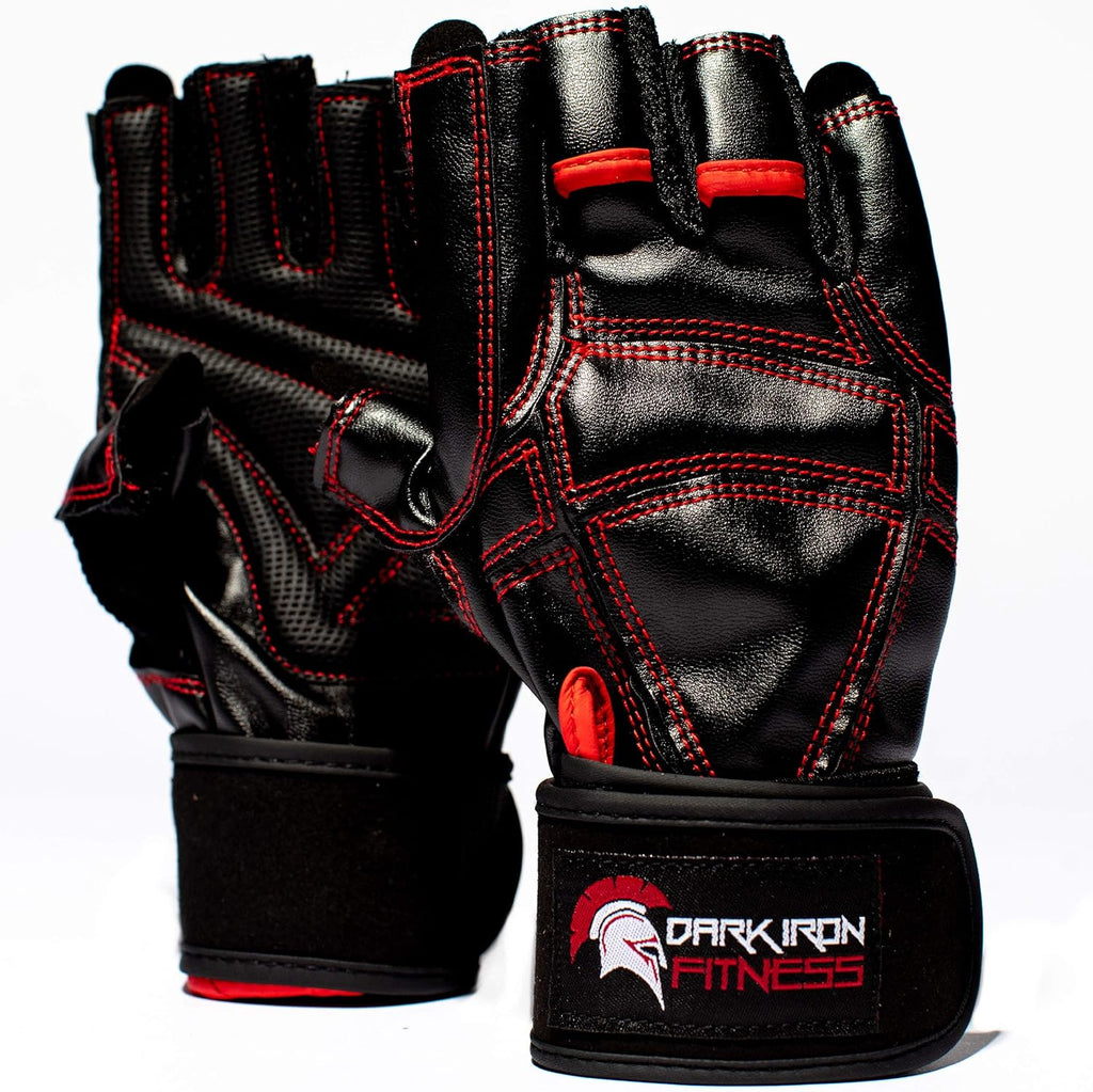 Dark Iron Fitness Genuine Leather Gym Gloves for Men Women, Wrist Wrap Support Workout Gloves for Weight Lifting Crossfit Deadlift Barbell Exercise Palm Padding Callus Protection Grips