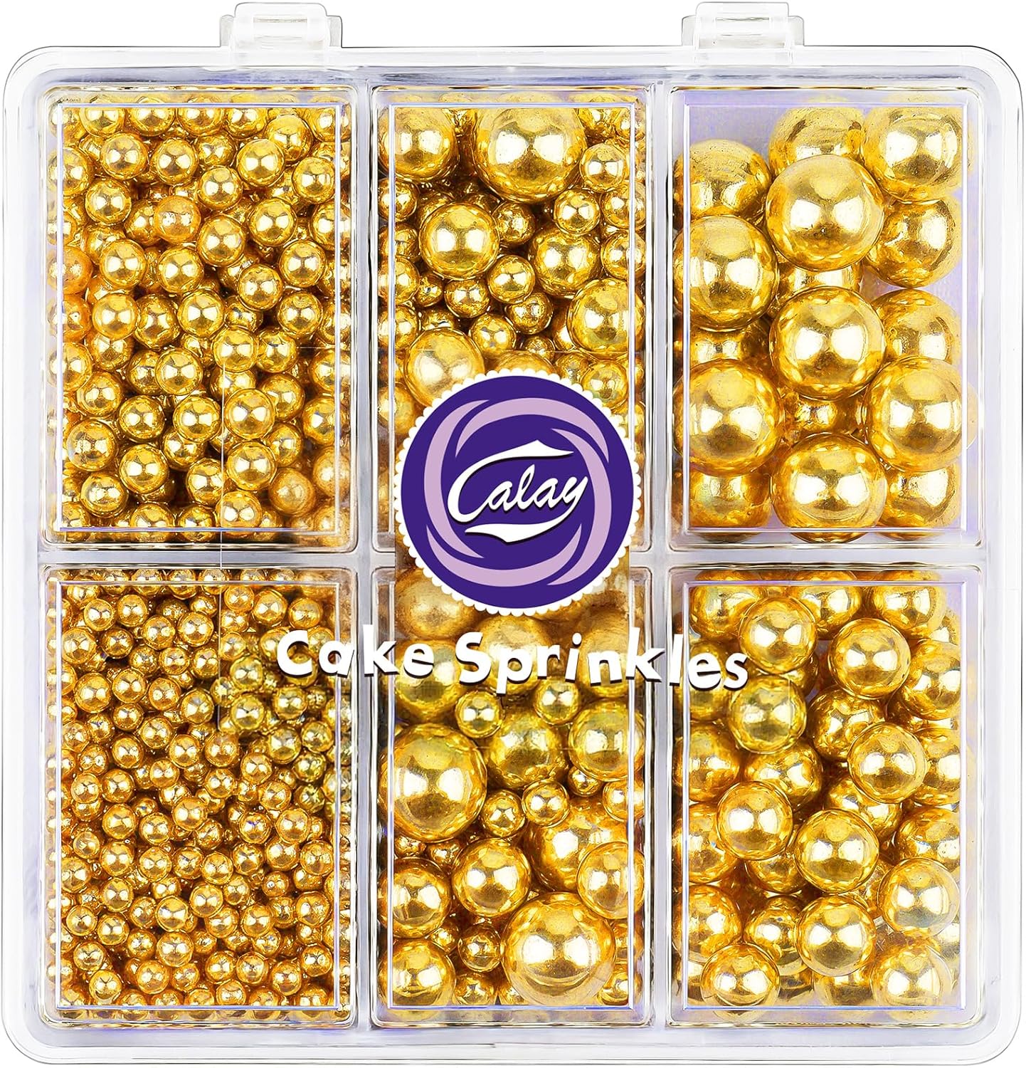 Sprinkles for Cake Decorating, 4 Sizes 4.76oz Gold Pearl Sugar Sprinkles with Nonpareils for Cake Cupcake Cookie Baking Dessert Donuts Topping