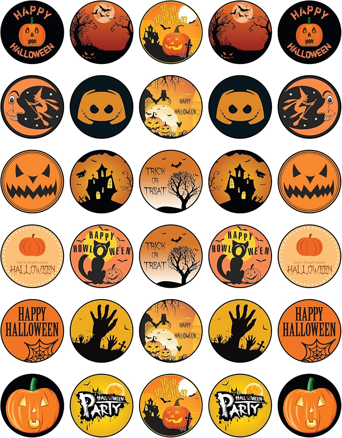 30 x Edible Cupcake Toppers Themed of Halloween Collection of Edible Cake Decorations | Uncut Edible on Wafer Sheet