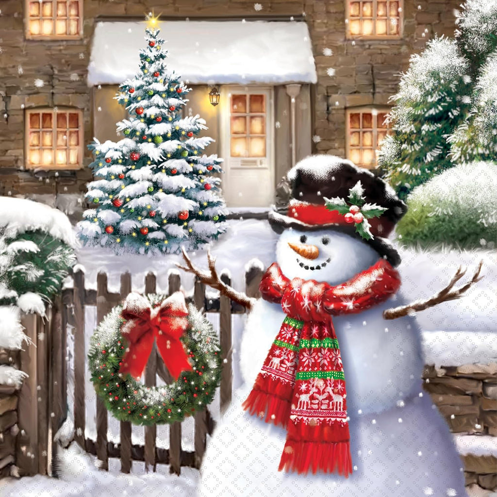 IHR Ideal Home Range Party Napkins Disposable 3-Ply Paper Lunch Napkin Pack, 6.5" x 6.5", Friendly Snowman, 20-Count