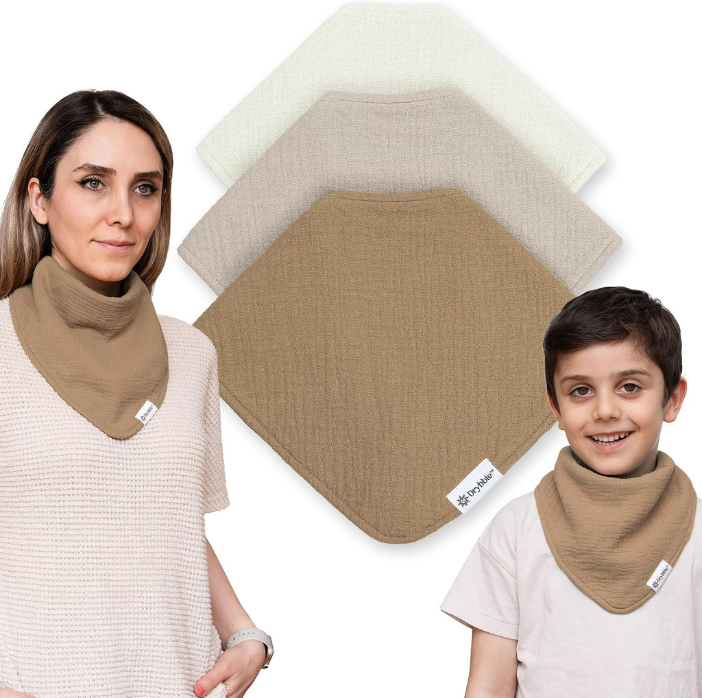 Bandana Bibs with 3 Waterproof Lining Organic Cotton Drool Bibs for Adults and Children, Adjustable Snaps