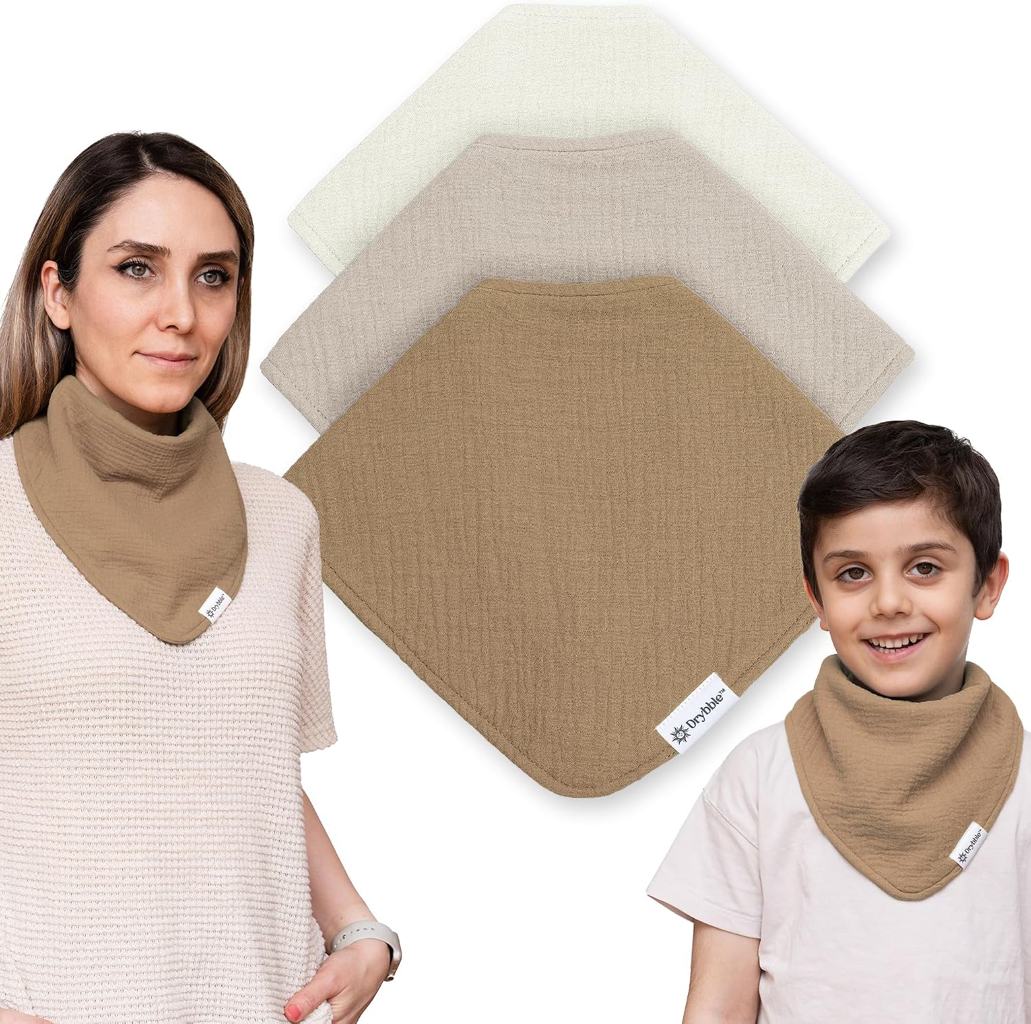 Bandana Bibs with 3 Waterproof Lining Organic Cotton Drool Bibs for Adults and Children, Adjustable Snaps