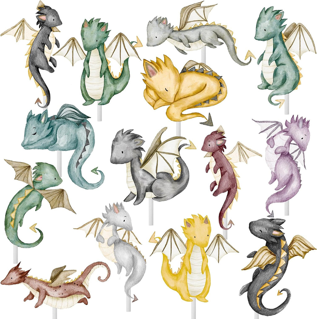 Dragon Party Cupcake Toppers 36Pcs Dragon Theme Cupcake Picks Dragon Birthday Party Decoration Fantasy Dragon Cake Decorations for Flying Dragon Baby Shower Supplies