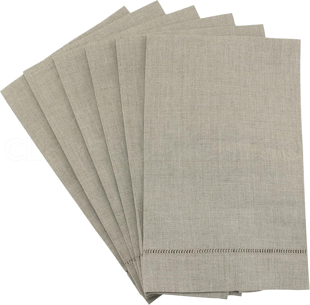CleverDelights Natural Linen Hemstitched Hand Towels - 6 Pack - 14" x 22" - 100% Linen