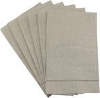 CleverDelights Natural Linen Hemstitched Hand Towels - 6 Pack - 14" x 22" - 100% Linen