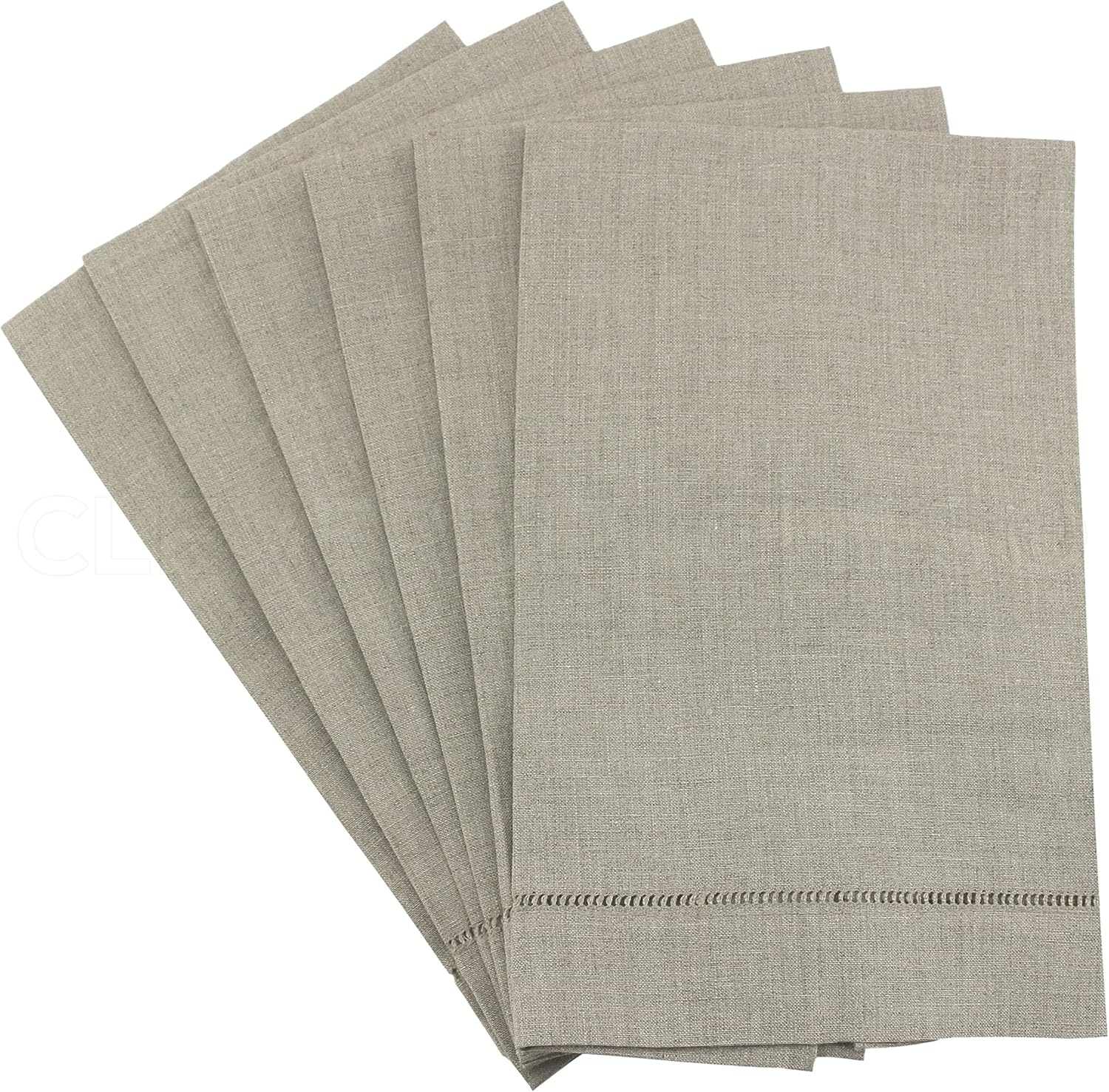 CleverDelights Natural Linen Hemstitched Hand Towels - 6 Pack - 14" x 22" - 100% Linen