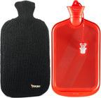 Peterpan The Original Knit Cover Wool Blend Hot Water Bottle, 100 Fl Oz (3 Liters) Capacity, BPA & Phthalates Free, Hot Water Bottle for Bed, Hot Water Bottles for Pain Relief, Black