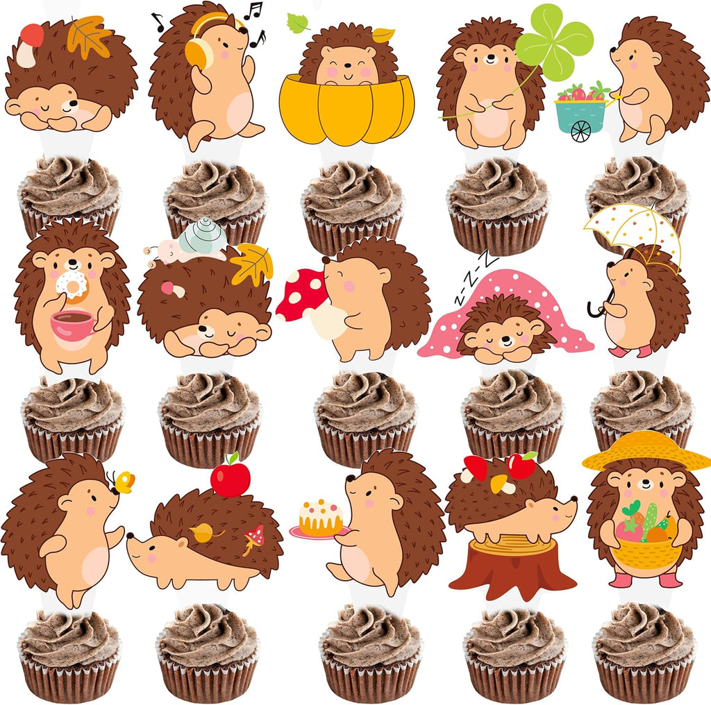 48pcs Hedgehog Cupcake Toppers for Birthday Party Decoration - Cute Cartoon Theme Picks for Woodland Party Supplies, Forest Animal Baby Shower Decorations