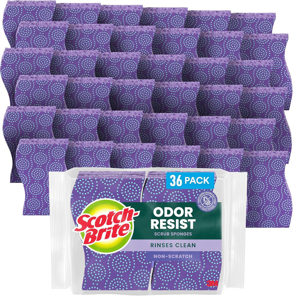 Scotch-Brite Scrub Dots Non-Scratch Scrub Sponge, Rinses Clean, For Washing Dishes and Cleaning Kitchen, 9 Packs of 4 Sponges (36 Total)