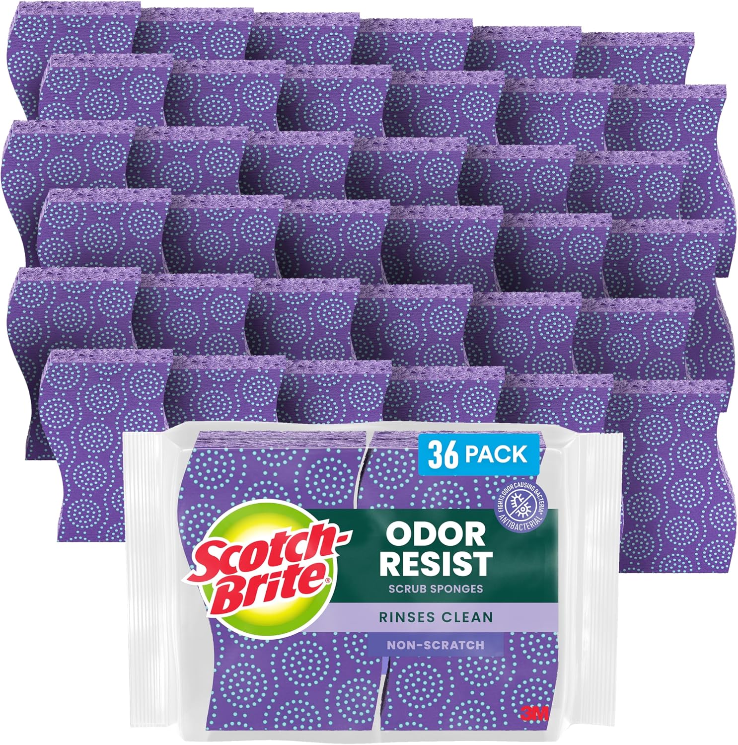 Scotch-Brite Scrub Dots Non-Scratch Scrub Sponge, Rinses Clean, For Washing Dishes and Cleaning Kitchen, 9 Packs of 4 Sponges (36 Total)