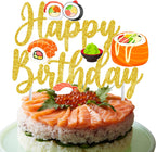 Glittery Gold Sushi Birthday Cake Topper - 'Let's Roll' Sushi Party Decoration for Japanese Themed Events