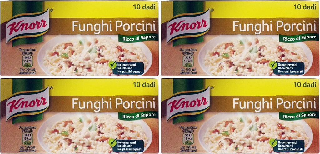 Knorr: "Funghi Porcini" Bouillon Cubes, Porcini Mushrooms Taste * Pack of 4 10-Cubes Boxes, 10g Each Cube * [ Italian Import ]