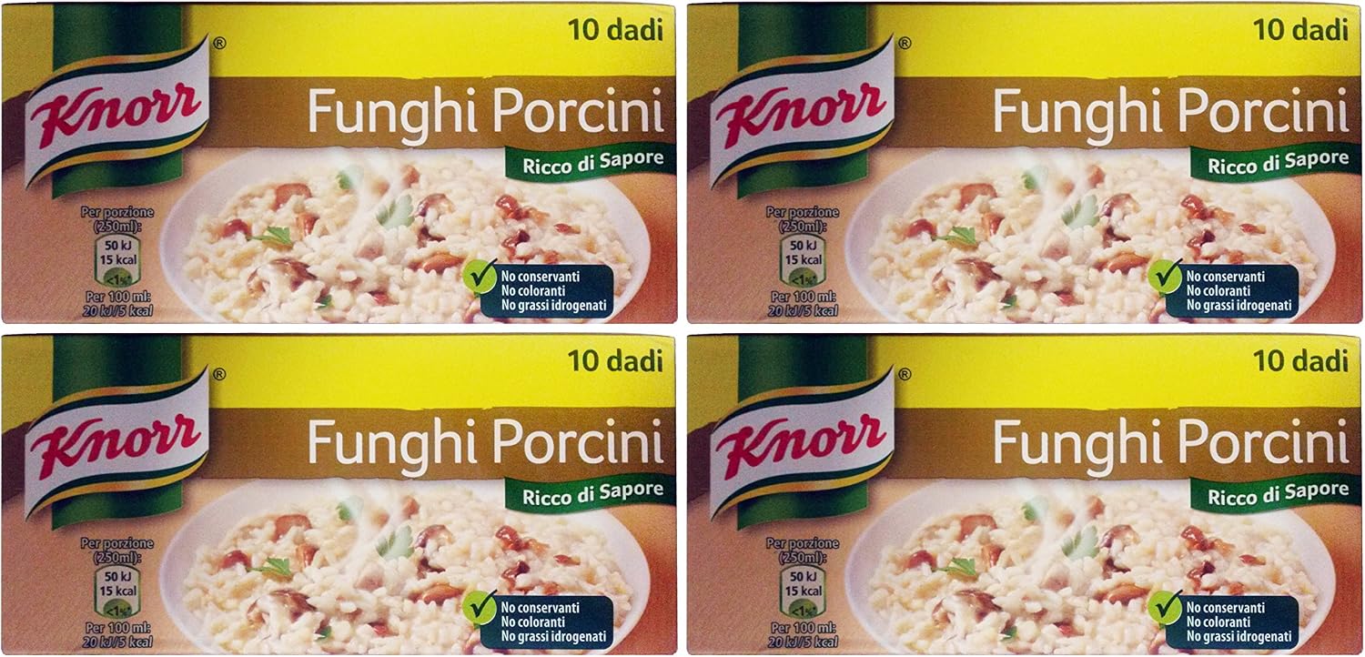 Knorr: "Funghi Porcini" Bouillon Cubes, Porcini Mushrooms Taste * Pack of 4 10-Cubes Boxes, 10g Each Cube * [ Italian Import ]
