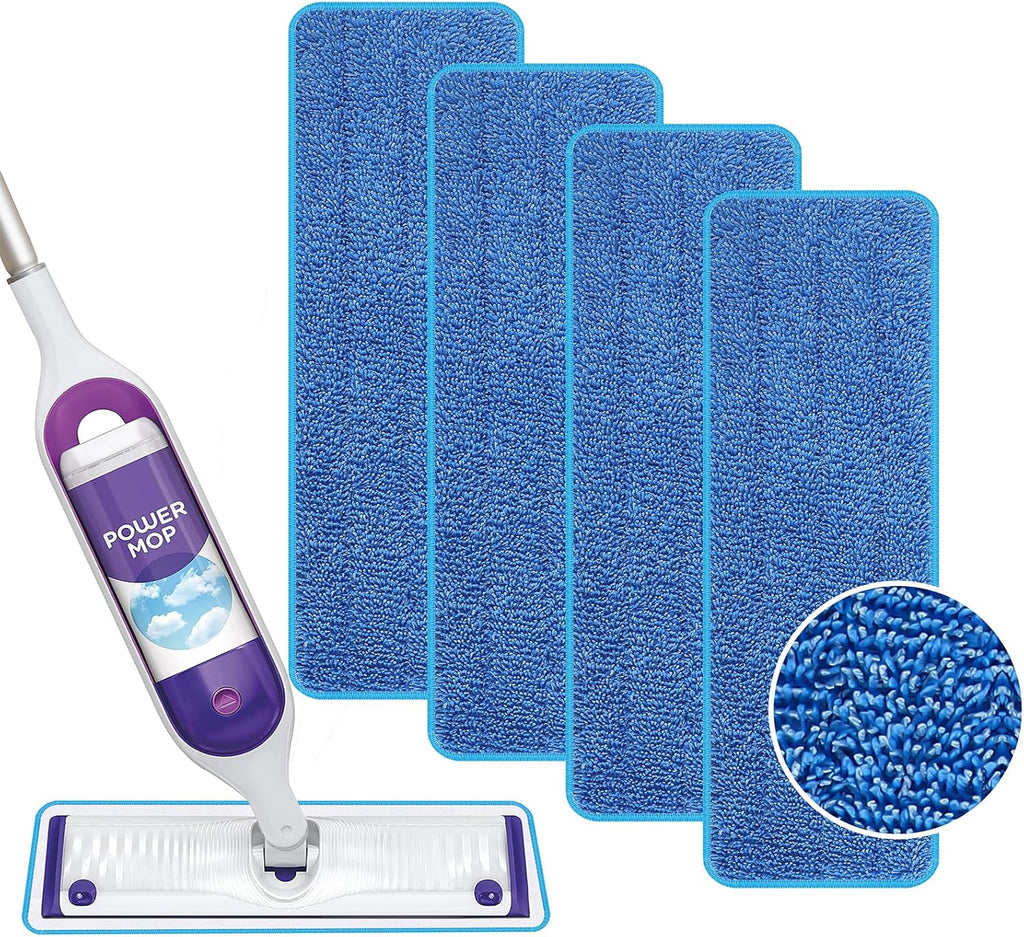 Reusable Power Mop Refill Pads for Swiffer Power Mop Starter Kit - Swifter Powermop Pads Refills - Multi-Surface & Wood Mopping Pad Refill for Floor Cleaning - Washable Microfiber Pad, 4 Pack