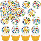Ercadio 48 PCS Edible Robot Cupcake Toppers Cartoon Robot Cake Picks Gear Happy Birthday Cake Decor for Kids Theme Boys Birthday Baby Shower Party Supplies