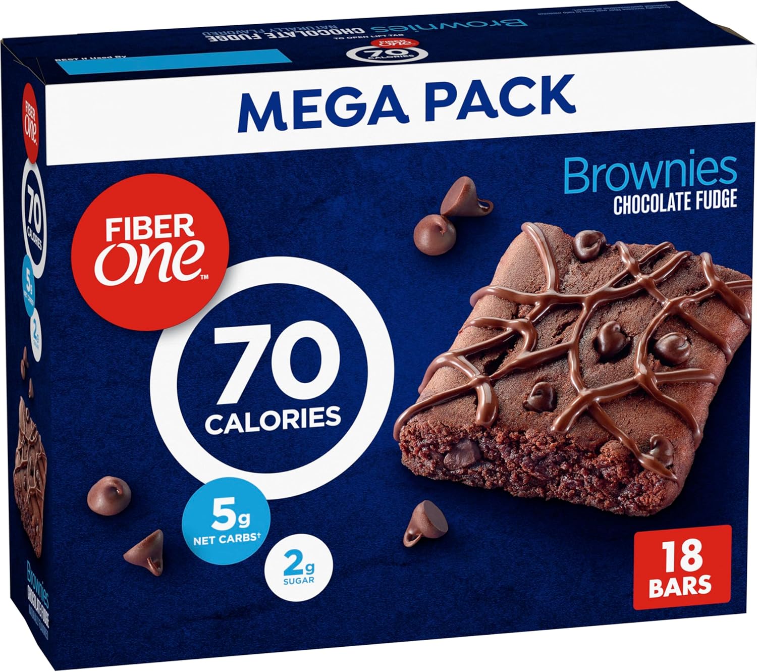 Fiber One 70 Calorie Brownies, Chocolate Fudge Snack Bars, Mega Pack, 18 Ct, 16 oz