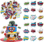 63 PCS Edible Super Hero Boom Cupcake Toppers Smash Crash Pow Cupcake Picks Edible Superhero Cake Decorations for Celebrating Hero Theme Baby Shower Kids Birthday Party Food Decorations Supplies