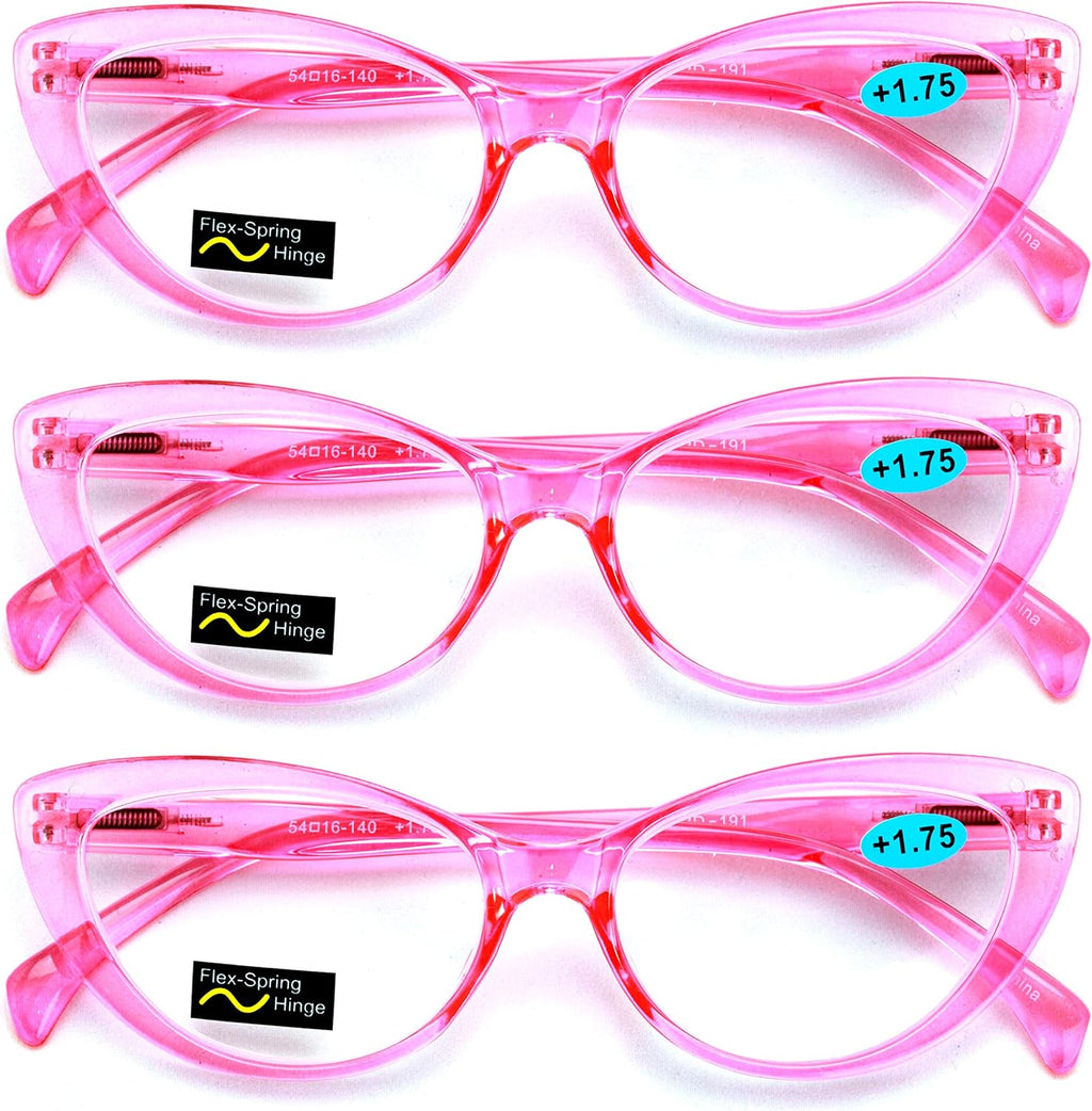 V.W.E. 3 Pairs Lot Women Cateye Translucent Clear Floral Pattern Fashion Reading Glasses Reader
