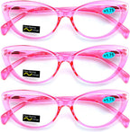 V.W.E. 3 Pairs Lot Women Cateye Translucent Clear Floral Pattern Fashion Reading Glasses Reader