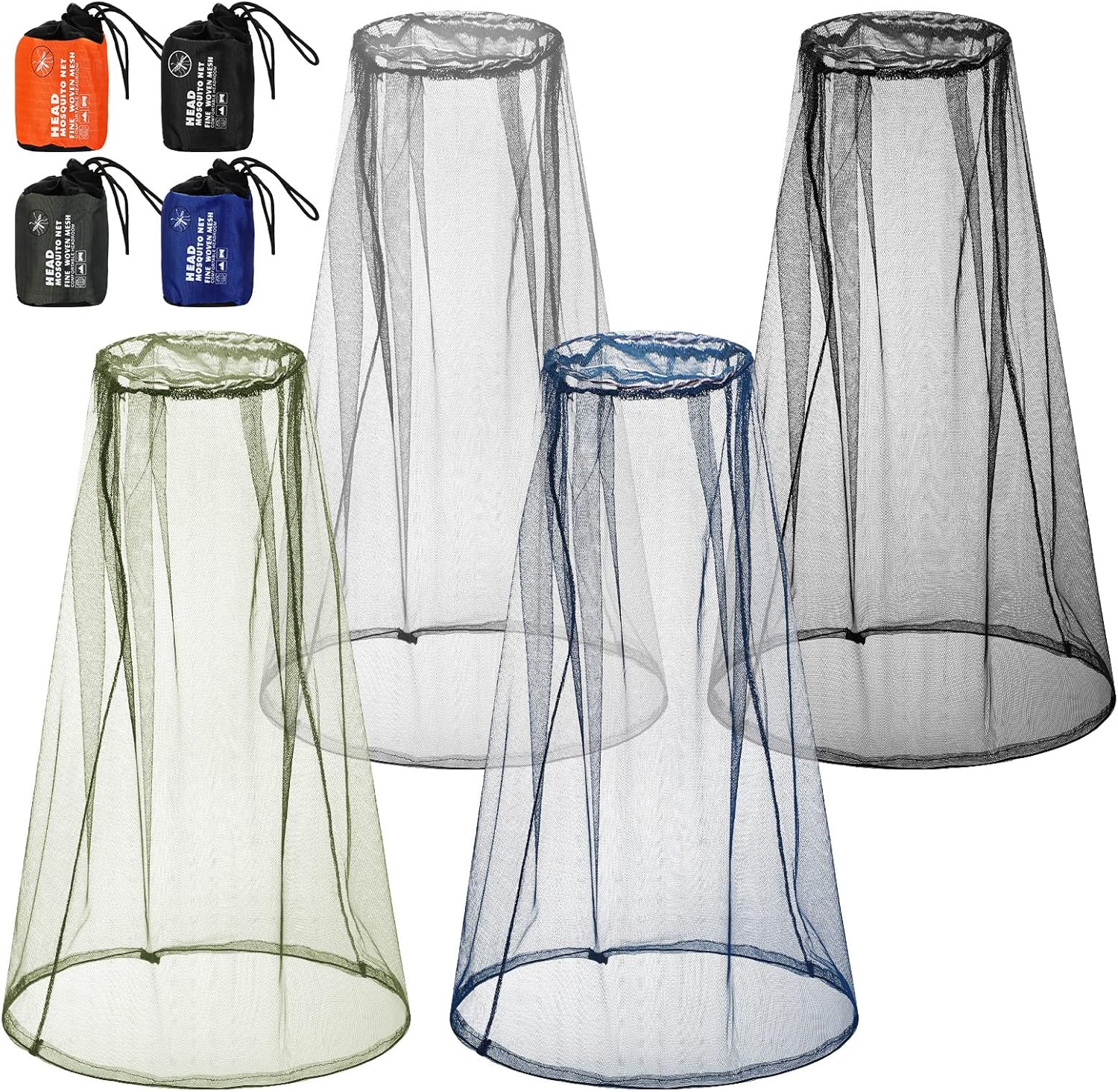 HESTYA 4 Pack Mosquito Bug Net Mesh for Head Mosquito Net Face Fly Netting Hood from Insect Bugs Gnats for Outdoor