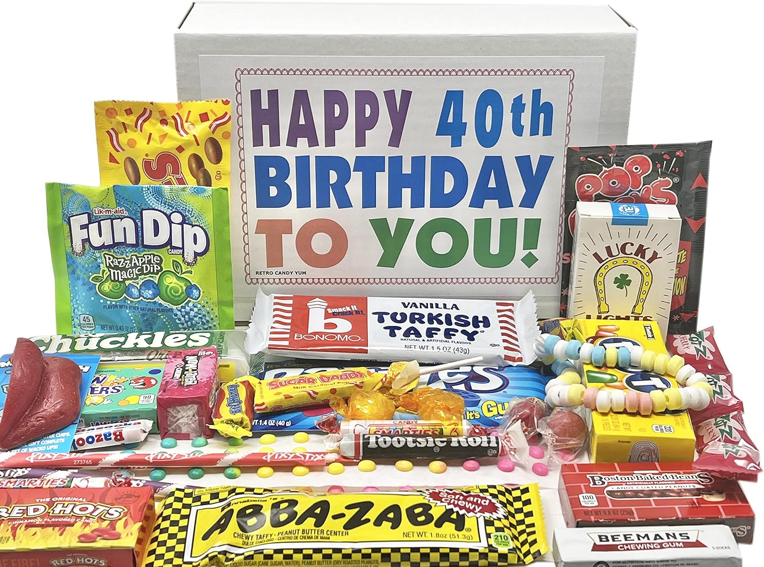 RETRO CANDY YUM Happy 40th Birthday to You for 40 Year Old Man or Woman - Classic Nostalgic Candy Assortment Gift Box Jr