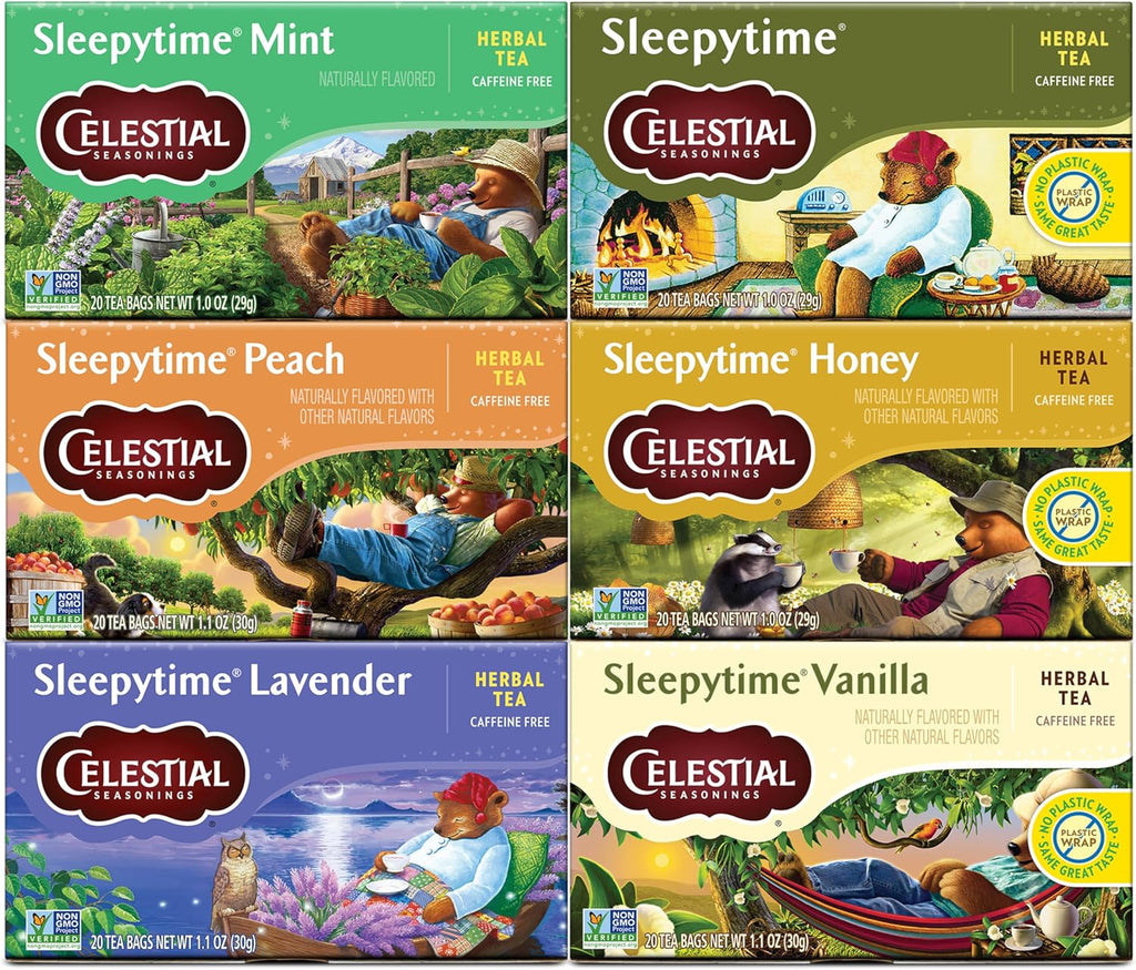 Celestial Seasonings Sleepytime Herbal Tea, Variety Pack - Caffeine Free Sleep Tea, 20 Tea Bags Per Box (Pack of 6)