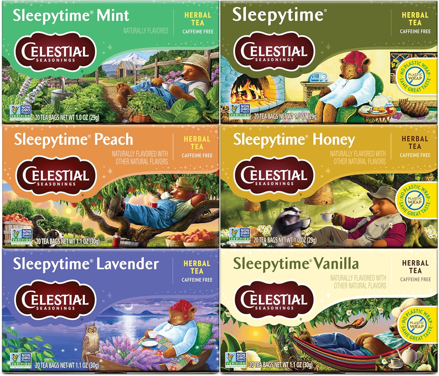 Celestial Seasonings Sleepytime Herbal Tea, Variety Pack - Caffeine Free Sleep Tea, 20 Tea Bags Per Box (Pack of 6)