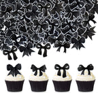 40pcs Edible Black Bowknot Cupcake Toppers Wafer Paper Bowknot Cake Dessert Picks Bowknot Drink Topper Baby Shower Princess Cupcake Toppers for Birthday Party Decoration Supplies