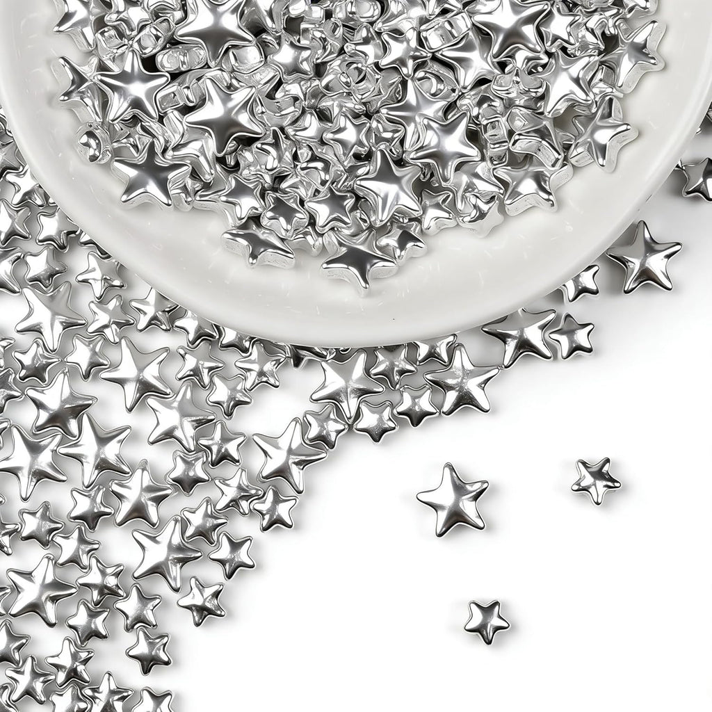 Silver Star Sprinkles for Cake Decorating, Edible Star Sugar Sprinkles, Mix Size 150g/5.29oz, Baking Decoration, Foodgrade Cookies&Cupcake Topper, Holiday, Party, Wedding, Birthday Supplies
