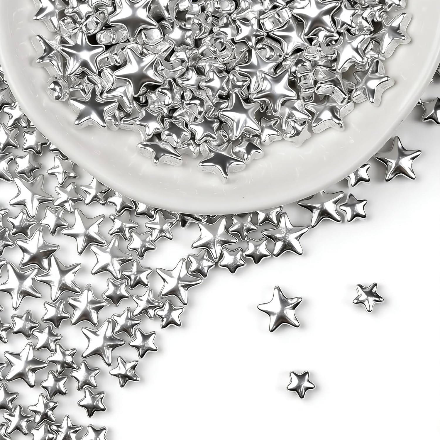 Silver Star Sprinkles for Cake Decorating, Edible Star Sugar Sprinkles, Mix Size 150g/5.29oz, Baking Decoration, Foodgrade Cookies&Cupcake Topper, Holiday, Party, Wedding, Birthday Supplies