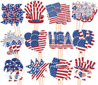 Whaline 72Pcs Patriotic Cupcake Topper Glitter 4th of July Cupcake Picks 12 Designs Cartoon Red White Blue Food Picks with Sticks Glue Point for Independence Day Memorial Day Supplies Cake Decor