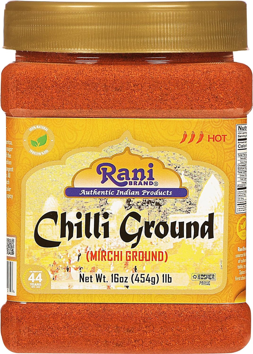 Rani Chilli Powder (Mirchi) Ground Indian Spice 16oz (1lb) 454g PET Jar ~ All Natural | Salt-Free | Vegan | No Colors | Gluten Friendly | NON-GMO | Kosher | Indian Origin