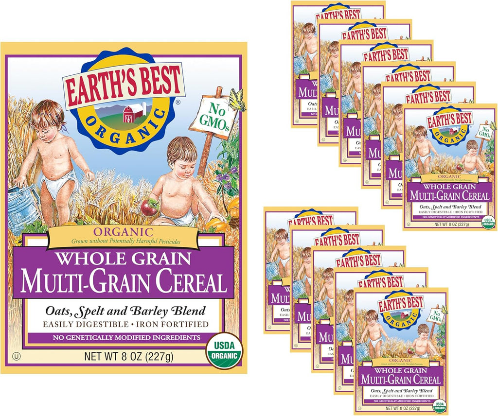 Earth's Best Organic Baby Food, Organic Whole Grain Multi-Grain Baby Cereal, Non-GMO, Easily Digestible and Iron Fortified Baby Food, 8 oz Box (Pack of 12)