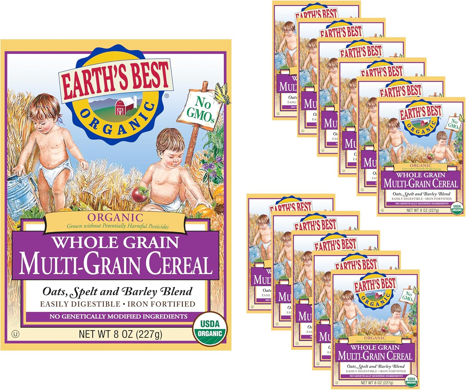 Earth's Best Organic Baby Food, Organic Whole Grain Multi-Grain Baby Cereal, Non-GMO, Easily Digestible and Iron Fortified Baby Food, 8 oz Box (Pack of 12)