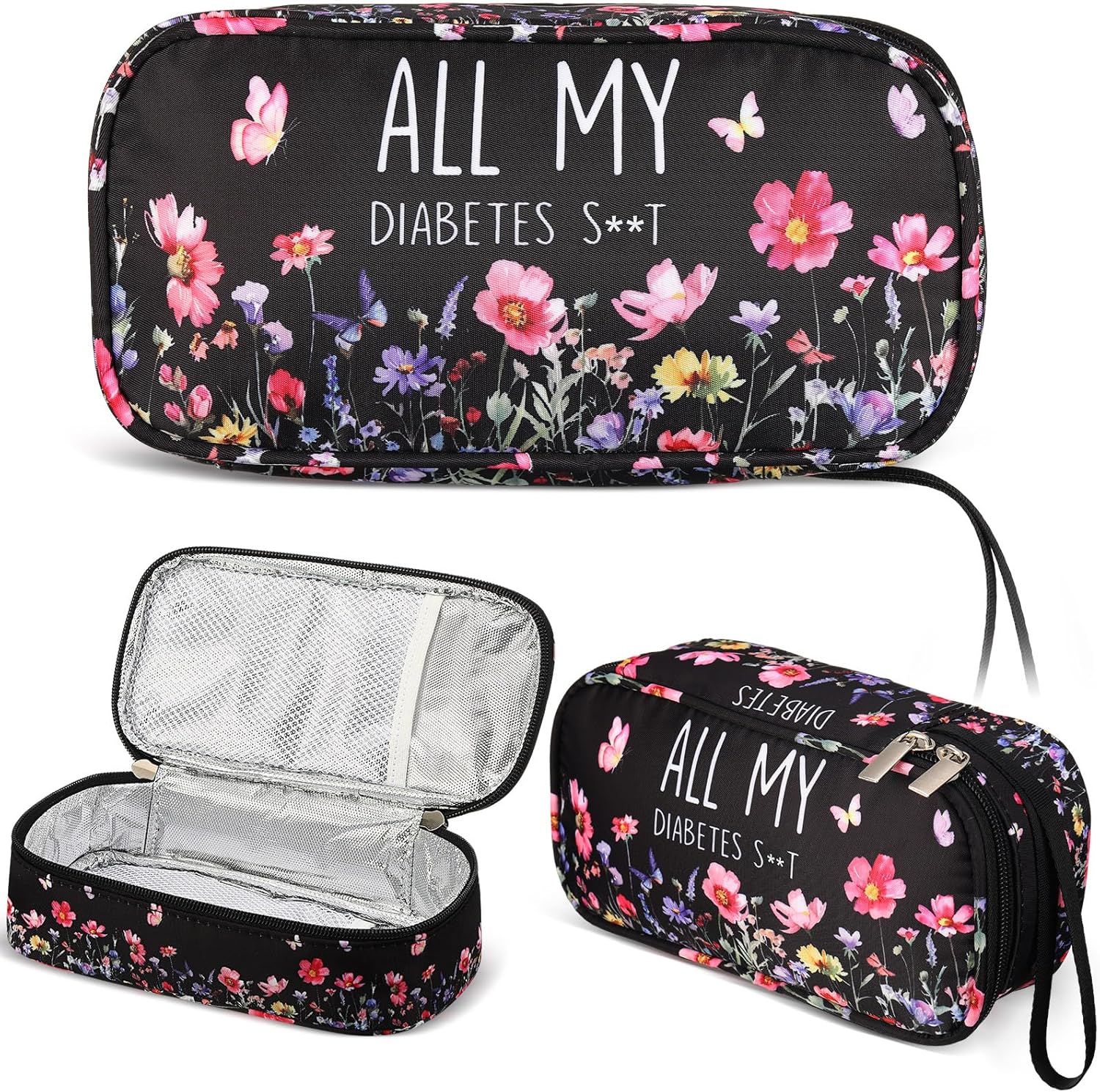TrelaCo Insulin Cooler Travel Case Diabetic Travel Case Portable Diabetic Supplies Bag Spring Funny Gifts for Insulin Pen Waterproof Storage Bag for Travelling Diabetes Care Supplies(Wildflower)